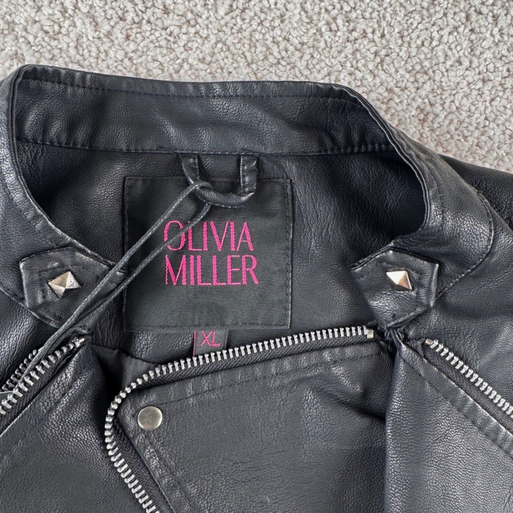 Olivia Miller Womens Black Faux Leather Studded Biker Moto Jacket XL New - Picture 5 of 15